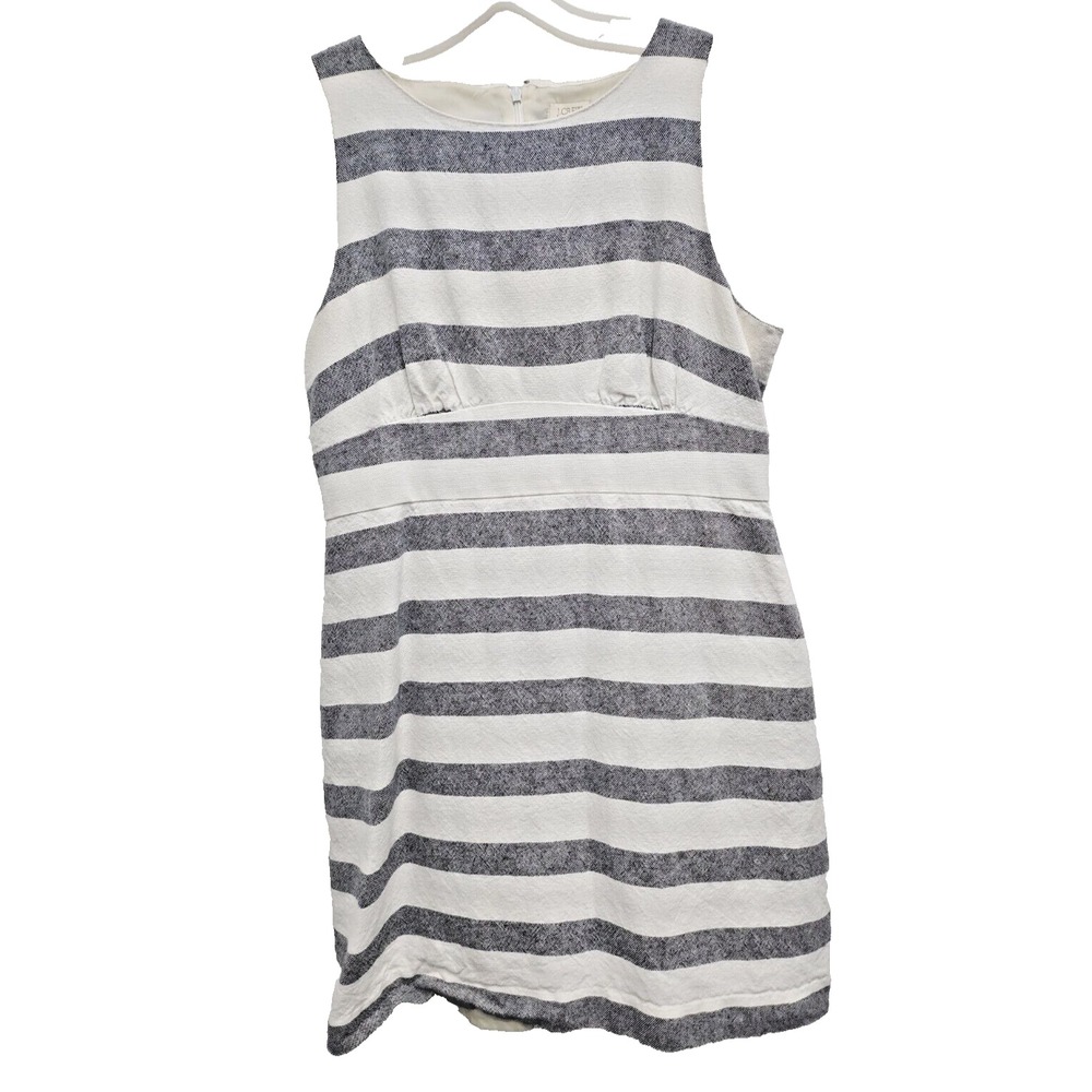 J. Crew Womens Linen Blend Dress Size 14 White Blue Striped Sleeveless Preppy